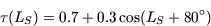 \begin{displaymath}
\tau(L_S) = 0.7 + 0.3\cos(L_S + 80^\circ)\end{displaymath}